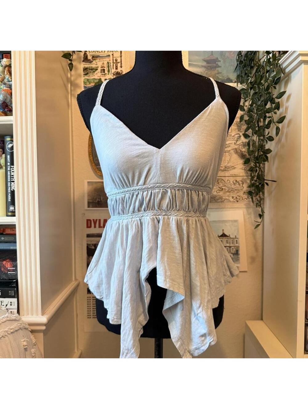 Anthropologie Light Blue Halter Smocked Handkerchief Peplum Top Size XXS